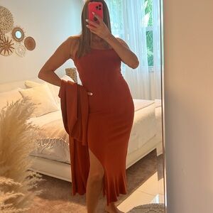 Elegant Rust Long Sleeve Dress